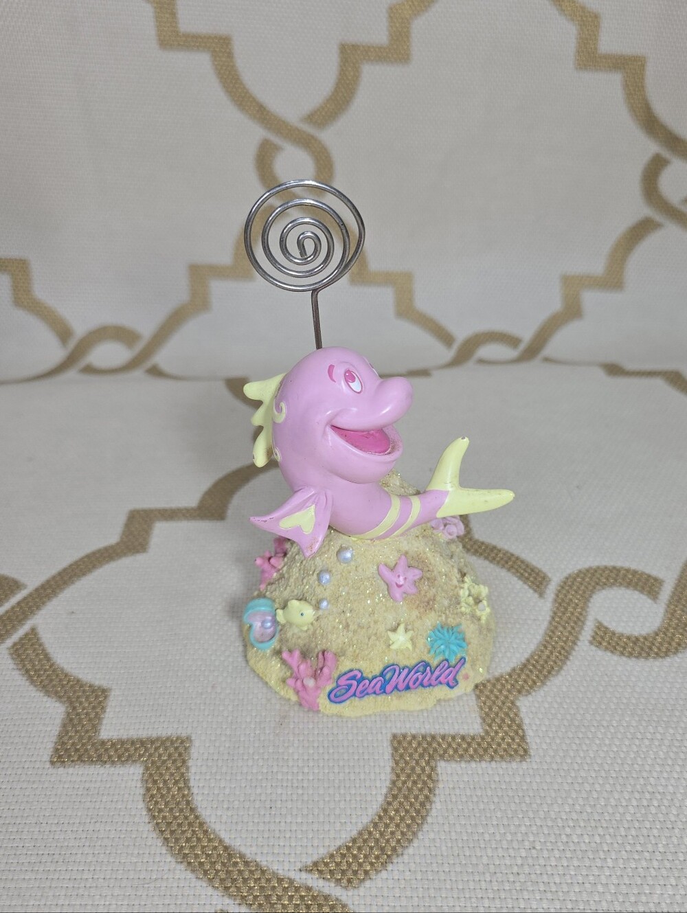 Dolphin SeaWorld Photo Picture Card Memo Note Holder Wire Spiral Clip Resin
